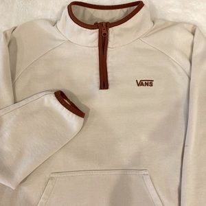 Vans woman’s sweatshirt. Size S, half zipper with pockets. Cream and rust color.